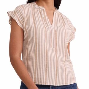 TIME AND TRU Tan & White Striped Cotton Blend Top with Ruffle Sleeves NWOT